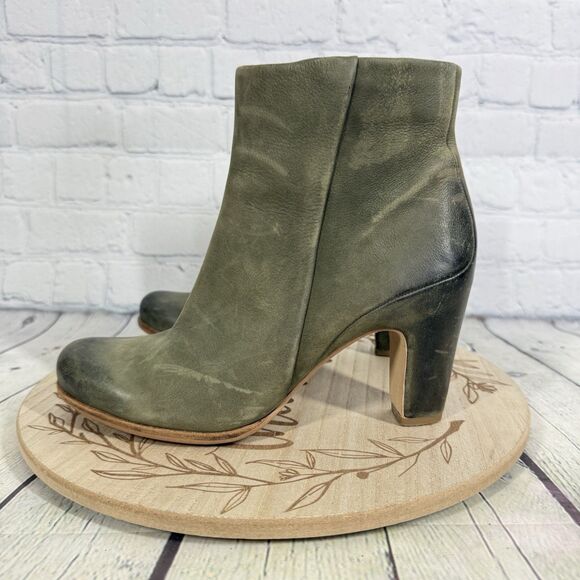 Ecco Ankle Heel Booties Women Size 7.5 US 38 EU Green Distressed Leather Shoes - Picture 4 of 15